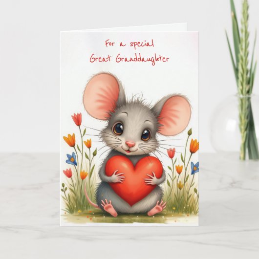Carte Souris Valentine pour la grande petite-fille (Devant)