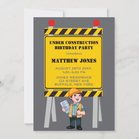 Carte Sous Construction Builder fête d'anniversaire (Devant)