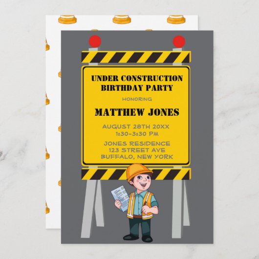 Carte Sous Construction Builder fête d'anniversaire (Devant / Derrière)