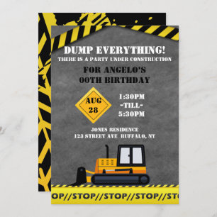 Carte Sous Construction Bulldozer fête d'anniversaire