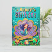 Carte Sous la mer et sirène fête d'anniversaire fille (Debout devant)