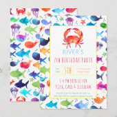 Carte Sous la mer Rainbow Fish Birthday Party Crab (Devant / Derrière)