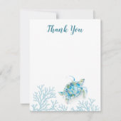Carte Sous l'aquarelle bleu marine Merci de tortue marin (Devant)