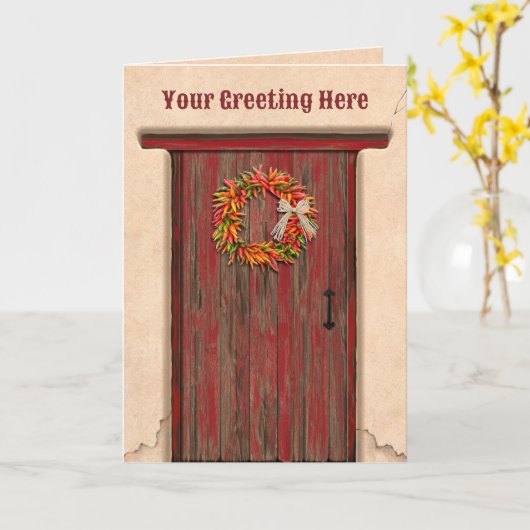 Carte Southwest Chile Ristra Wreath on Rustic Red Door (Fleur jaune)
