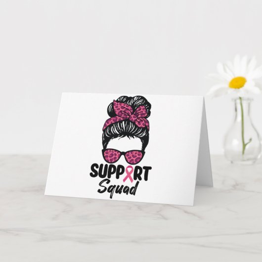 Carte Soutien Squad Messy Bun Pink Warrior Cancer du sei (Petite plante)