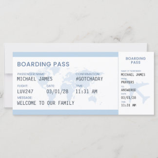 Carte souvenir de billet d'embarquement d'adoption