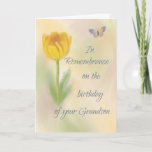 Carte Souvenir de l'anniversaire de Grandson Fleur d'aqu<br><div class="desc">Cette carte offre du soutien à quelqu'un qui se souvient d'un petit-fils pour son anniversaire. À l'avant,  une fleur de tulipe et un papillon sur une aquarelle à tonalité douce,  à l'apparence arrière - plan.</div>