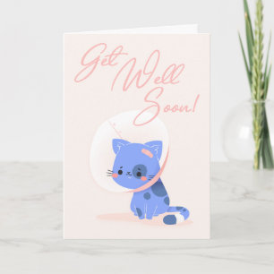 Carte Soyez Bien Bientôt Blue Cartoon Salutation Chat