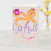 Carte Soyez Bien Bientôt Cartoon Salutation Octopus (Fleur jaune)