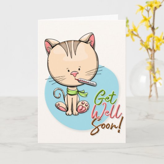 Carte Soyez Bien Bientôt Cute Kitty Salutation (Fleur jaune)
