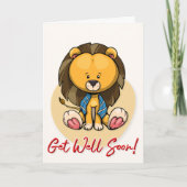 Carte Soyez Bien Bientôt Cute Lion Grey Card (Devant)