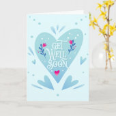 Carte Soyez Bien Bientôt Cute Turquoise Salutation Coeur (Fleur jaune)