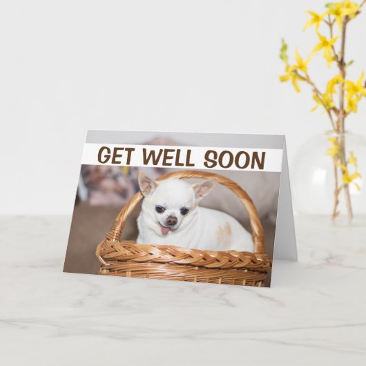 Carte Soyez bien bientôt mignon chien chihuahua dans le  (Fleur jaune)