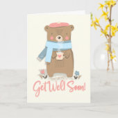 Carte Soyez bien Bientôt mignon ours dans les salutation (Fleur jaune)