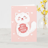 Carte Soyez Bien Bientôt White Cartoon Cat Salutation (Fleur jaune)