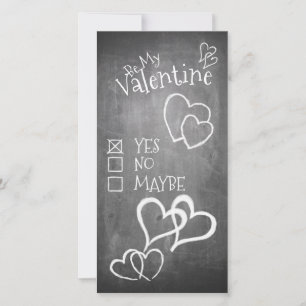 Carte Soyez ma Saint Valentin sur un tableau à craie