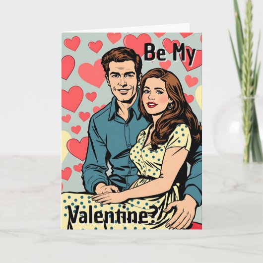 Carte Soyez mon Valentin ? Couple d'art pop rétro mignon (Devant)
