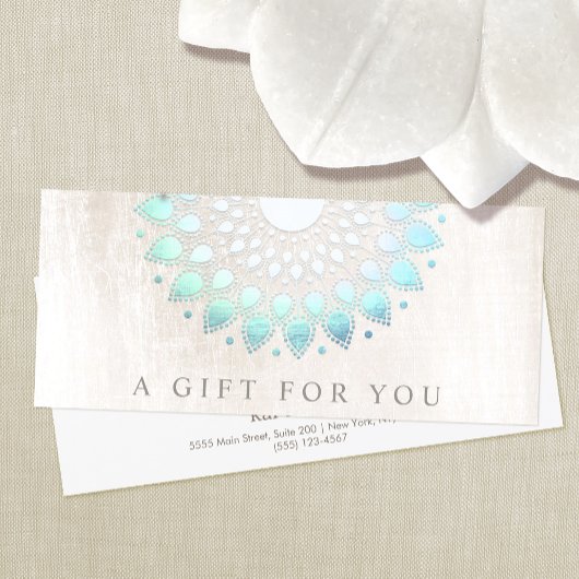 Carte Spa floral Turquoise Lotus Certificat cadeau