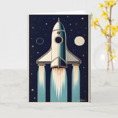 Carte Space Age Retro les années 50 Rocket Ship (Fleur jaune)