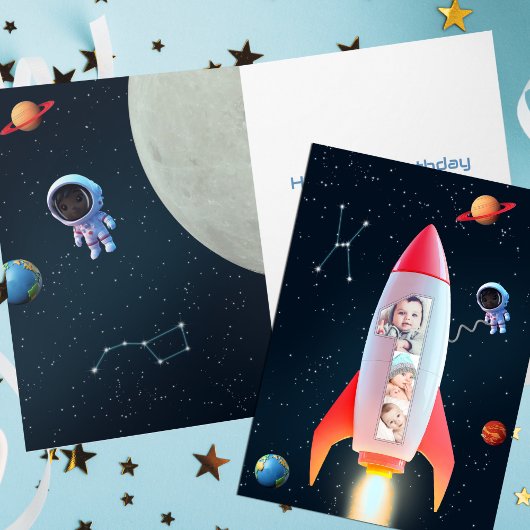 Carte Space Rocket 1er anniversaire | Immense Collage ph