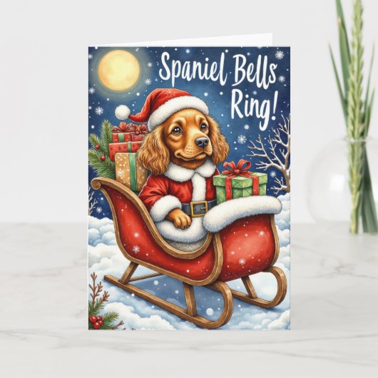 Carte Spaniel Bells Ring – Cocker Spaniel Noël (Devant)