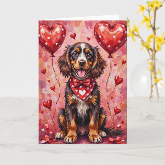 Carte Spaniel d'eau américain Saint-Valentin Chien aux c (Fleur jaune)