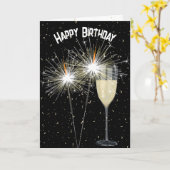Carte Sparkler Anniversaire Avec Vin (Fleur jaune)