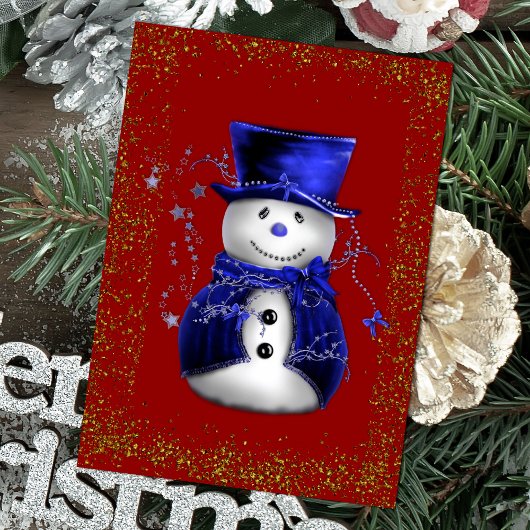 Carte Sparkling Snowman in Blue Velvet Christmas