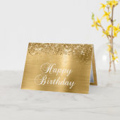Carte Sparkly Gold Family Photo Joyeux anniversaire (Fleur jaune)