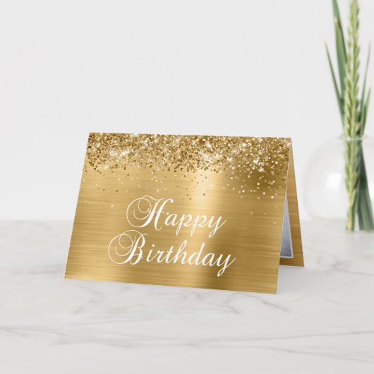 Carte Sparkly Gold Family Photo Joyeux anniversaire (Devant)