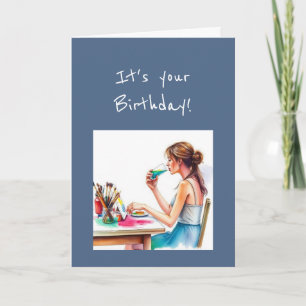 Carte Spécial Anniversaire Humour d'Artiste Aquarelle