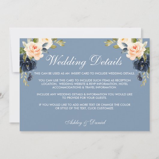 Carte Spécial - Dusty Blue Peach Détails du Mariage (Devant)