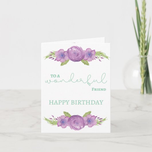 Carte spéciale Ami Anniversaire - Fleurs aquarelle (Devant)