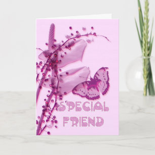Carte spéciale Ami Anniversaire, rose avec papillo