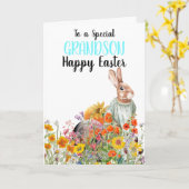 Carte spéciale de petit-fils lapin vintage (Fleur jaune)