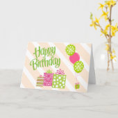 Carte spéciale fille rose et verte d'anniversaire (Fleur jaune)