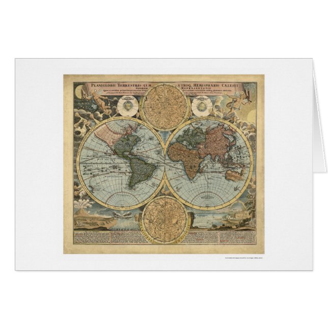 Carte spectaculaire du monde par Homann 1716 (Devant horizontal)