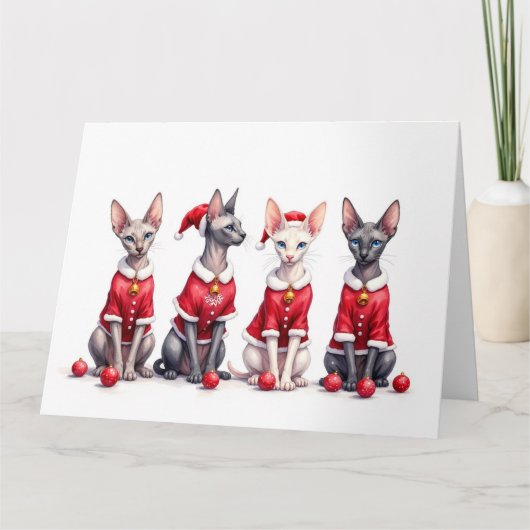 Carte Sphynx Cat Christmas Dress Santa Hat (Devant)