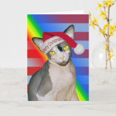 Carte Sphynx Chat Ninja Père Noël Arc en ciel de Noël (Fleur jaune)