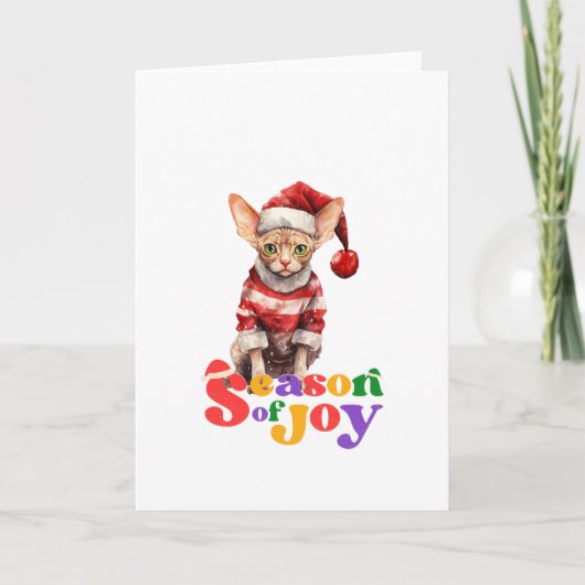 Carte Sphynx Chat Saison de joie Noël Salutation (Devant)
