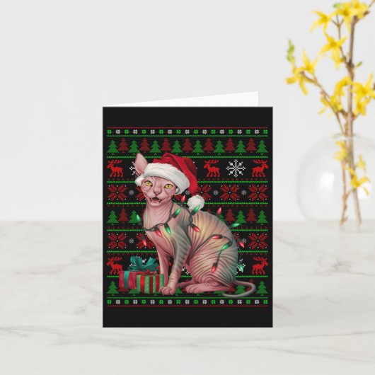 Carte Sphynx Chat Xmas Lights Vilant Santa Hat Sphynx Ch (Fleur jaune)