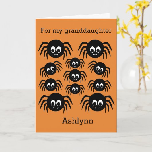Carte Spider Halloween Petite-fille (Fleur jaune)