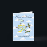 Carte Spitfires 50th Birthday (Sky)<br><div class="desc">Célébrez ce 50e anniversaire spécial avec un message de félicitations à l'avion de combat emblématique de la Deuxième Guerre mondiale,  le Supermarine Spitfire - en fait trois d'entre eux ont survolé les airs avec des pistes rouges,  blanches et bleues.</div>