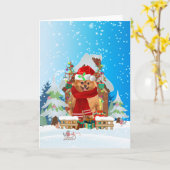 Carte Spitz nain dans la neige avec des cadeaux de Noël (Fleur jaune)