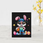 Carte Sport de Pâques Joyeux Lapin de Pâques Jouant Bysk (Fleur jaune)