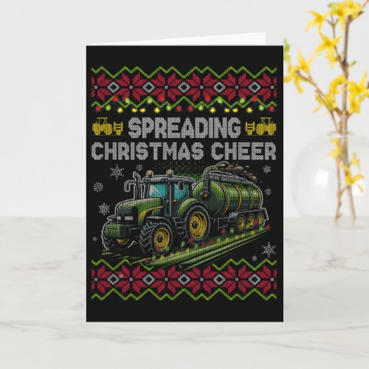Carte Spreading Christmas Cheer Farming Tractor Ugly Swe (Fleur jaune)