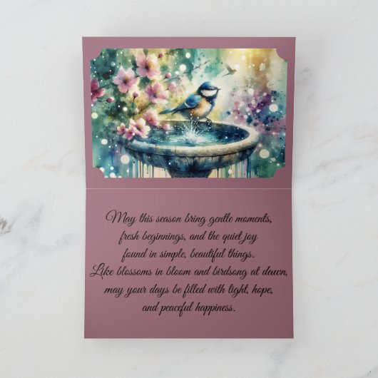 Carte Spring Bird Bath Watercolor  (Intérieur)