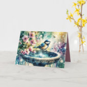 Carte Spring Bird Bath Watercolor  (Fleur jaune)