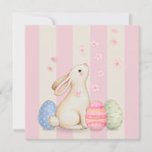 Carte Spring Bunny and Eggs Stripes Square Easter Card (Devant)