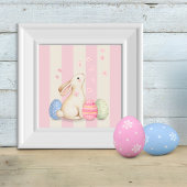 Carte Spring Bunny and Eggs Stripes Square Easter Card